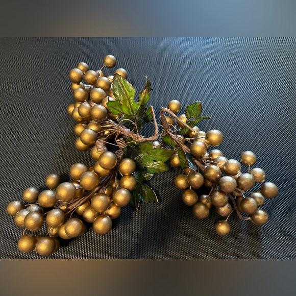 Other - Gold Decorative Grapevine Clusters with Green Leaves (Set of 3)